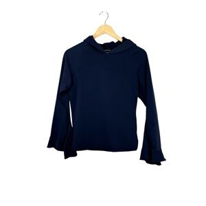 Jamison Women’s Bell Sleeve Raw Hem Hoodie in Navy Blue Size XS